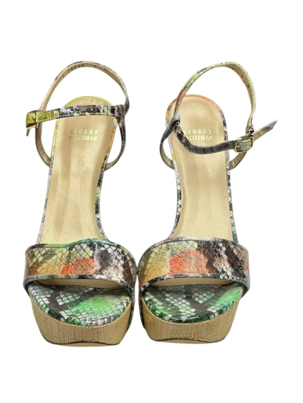 Stuart Weitzman 𒀭Pretty Python Platform Heel Sandal 𒀭Color Patent Leather 𒀭9B